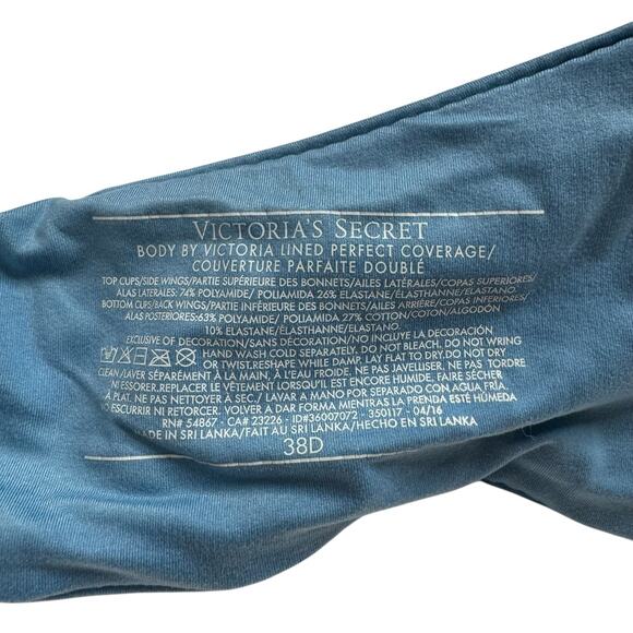 VICTORIAS SECRET Body by Victoria Lined Perfect Coverage Blue Lace Bra Size 38D - Picture 3 of 5